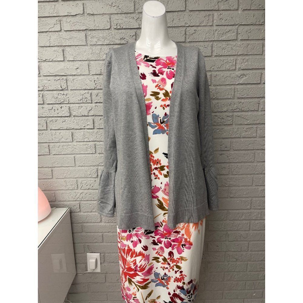 Pointelle Gray Open Front Sweater Size L